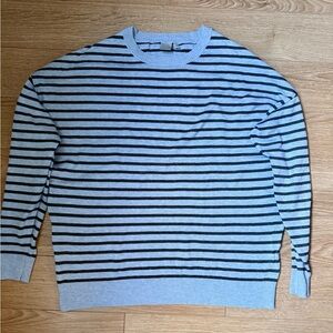 SIMONS TWIK Blue and Grey Striped Crewneck Sweater